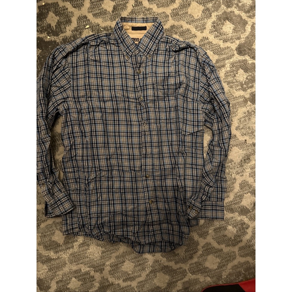 Men's Wrangler Timber Creek Blue Plaid Button Down Shirt Size Medium